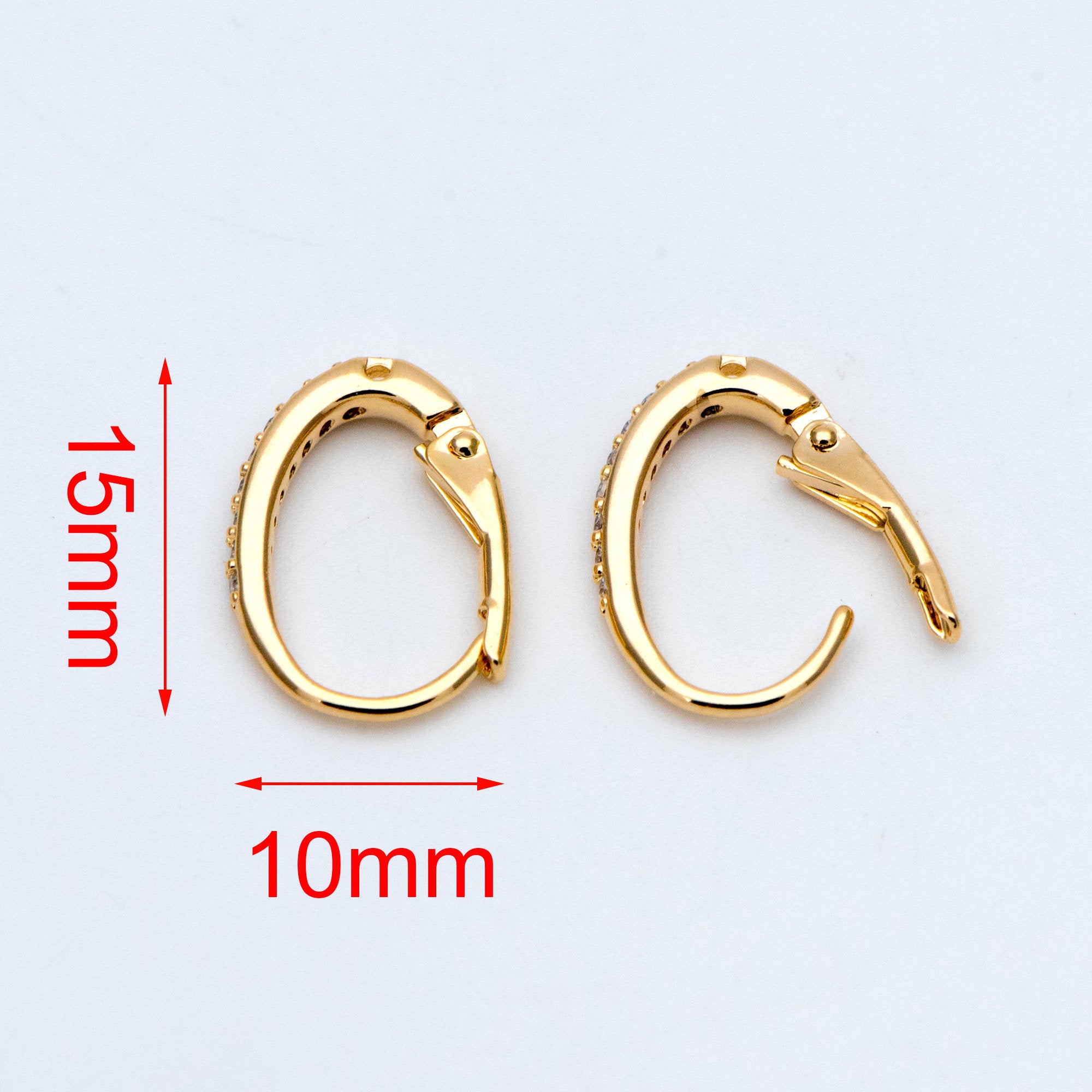 10pcs CZ Gold/ Silver tone Oval Leverback Ear Hooks 15x10mm, Gold/ Rhodium plated on Brass, Earring Hoop Components (GB-619)